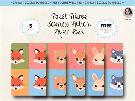 Woodland Animals Seamless Pattern | Nursery Wallpaper (5 Pngs Digital Download) - Etsy