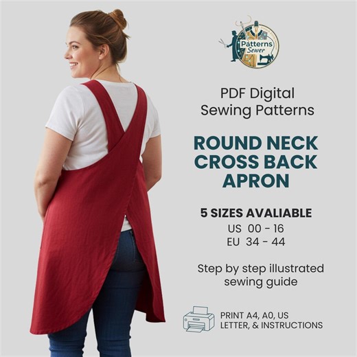 Cross Back Apron Sewing Pattern PDF | Japanese Apron | Linen Pinafore Pattern | Round Neck Kitchen Apron - Etsy