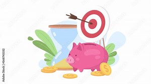 Animated short term savings. Temporary financial investment. 4K video footage. Accounting concept animation. Looped 2D cartoon flat object on white with alpha channel transparency for web design
