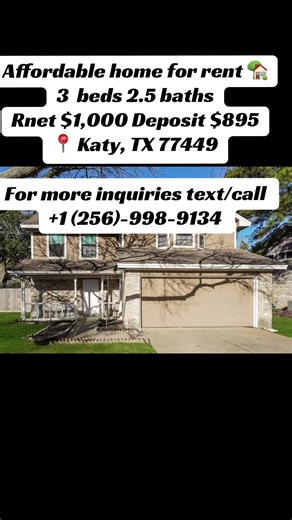 Searching for a spacious and affordable home in a great location? Look no further! This beautiful 3-bedroom, 2.5-bathroom home offers 1,606 square feet of comfortable living space, perfect for families, professionals, or anyone looking for a place to call home. 📍 6915 Eagle Ridge Drive, Katy, TX 77449 🛏️ 3 Bedrooms 🛁 2.5 Bathrooms 📐 1,606 Sq Ft 💵 Rent: $1,000/month 🔑 Deposit: $895 Step inside and enjoy a thoughtfully designed floor plan featuring spacious bedrooms, a bright and inviting li