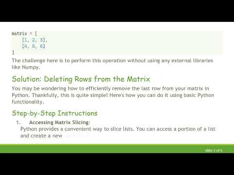 How to Delete Rows from a Matrix in Python Without Using Numpy