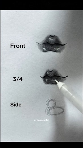 Easy Lip Drawing Tutorial 💋✍️ | Front, 3/4 & Side View#shorts