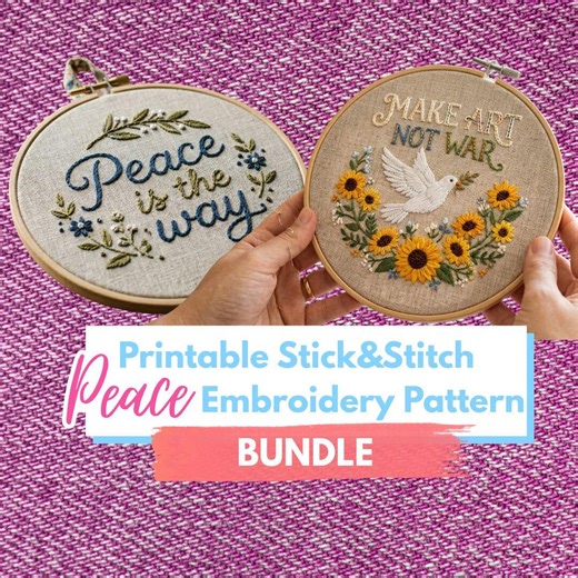 Peace Embroidery Pattern Bundle PDF - Anti-war Floral Designs - Beginner Hand Embroidery Patterns - DIY Wall Art - Instant Download - Etsy