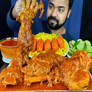 Spicy Full Mutton Leg Piece Curry, Veg Biryani, Fried Eggs, Mutton Gravy, Salad ASMR MUKBANG Eating Show || 😋 | Live To EATT