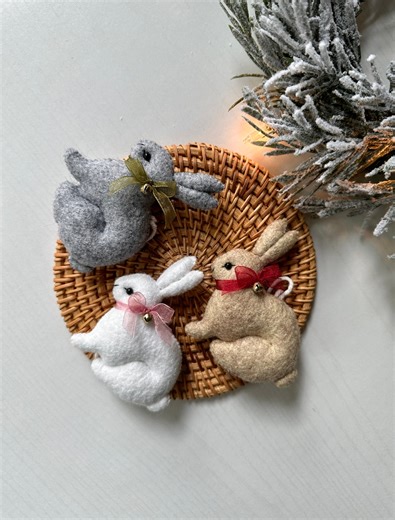 Felt Bunny Christmas Ornament: Handmade Holiday Decor, First Christmas Gifts - Etsy