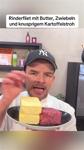 Rinderfilet mit Butter, Zwiebeln und knusprigem Kartoffelstroh #schnelles #henssler #rezept #butter