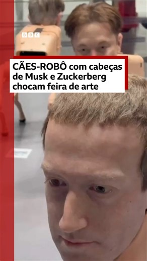 BBC News | Brasil on Instagram: "🐶🤖 Cães-robôs com máscaras realistas de figuras públicas como Elon Musk, Mark Zuckerberg e Andy Warhol viralizaram na Art Basel Miami Beach. Equipados com câmeras, os robôs tiram fotos e conseguem imprimi-las na hora com uma impressora que fica acoplada na parte traseira. Eles também produzem NFTs (sigla para "non-fungible token"), ativos únicos cujo registro de propriedade fica armazenado em um livro digital inviolável chamado de blockchain. Beeple, o artista 