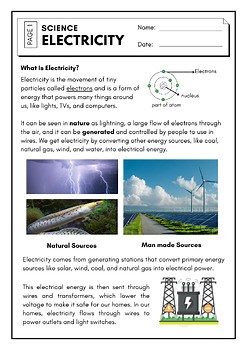 Electricity Worksheet Pack - Electricity | Electric Charges|Conductors|Circuit