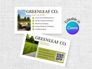 Editable Landscaping Business Card Template With QR Code for Canva Download - Etsy UK