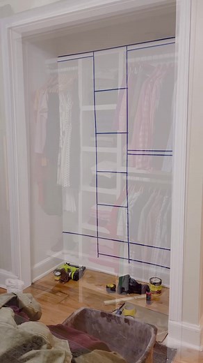 Closet design✨ Using painter’s tape is such an easy way to design and truly visualize the layout of your closet. It made the actual buildout process so simple. #closetdesign #closetdesignideas #painterstape