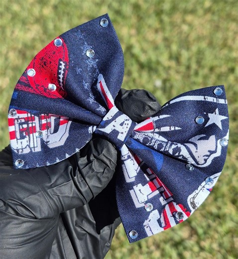 Patriots Inspired Hair Bow: Handmade Fabric Alligator Clip, NFL Hair Bows - Etsy