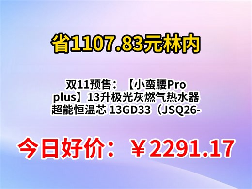 双11预售：林内（Rinnai）【小蛮腰Pro plus】13升极光灰燃气热水器 超能恒温芯 13GD33（JSQ26-GD33）