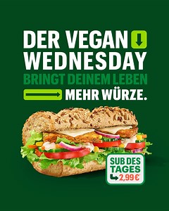 11K views · 70 reactions | Es muss nicht immer Fleisch sein, wenn es so geschmackvolle Alternativen wie das Spicy Vegan Patty gibt, oder?  *Preis für ein 15-cm-Sub des Tages. Nur gültig in teilnehmenden Subway® Restaurants in Deutschland. Ohne Extras, diese werden zusätzlich berechnet. | Subway Deutschland | Facebook