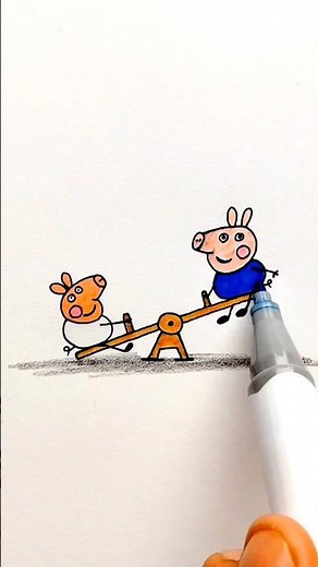 ✅️ Reverse Play 🤔 How to Draw George Pig on a Seesaw | Easy Step-by-Step Drawing for Kids