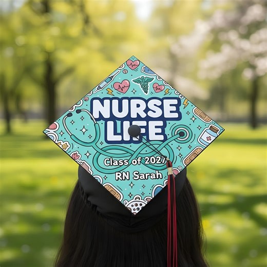 Personalized Nurse Graduation Cap Topper, Custom Name RN Grad Cap Decor, Nursing School Graduation Gift for Her, Nurse Life Class of 2026 - Etsy