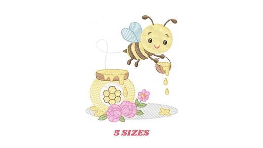 Bee Embroidery Design - Female Bee With Honey Pot Machine Embroidery Pattern - Beekeeping Kitchen Towel File - Instant Digital Download Pes - Etsy