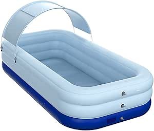 Automatic Inflatable Swimming Pool, Inflatable Kiddie Pool with Float Raft Removable Canopy for Outdoor Backyard Water Party