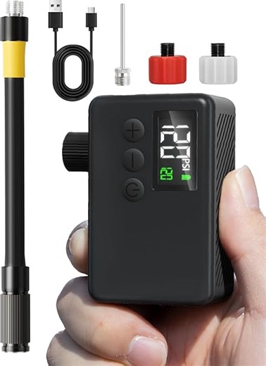 Fahrradpumpe Elektrisch, Fahrradzubehör 120 PSI kabellose Fahrradpumpe mit Druckmesser, Auto-Off und LED-Licht. für E-Bikes, Mountainbikes, City und Rennräder mit Presta und Schrader Ventilen