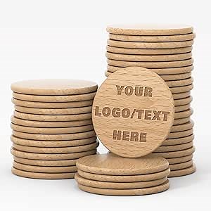 25Pcs Custom Round Wooden Tokens,Wooden Coins for Personalized Logo Text Images,Drink Tokens,Set for Bar Tokens,Party,Memorial Day,Wedding, Laser Engraving