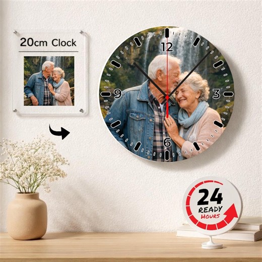 Custom Photo Clock: Personalized Wooden Desk Clock for Couples - Etsy