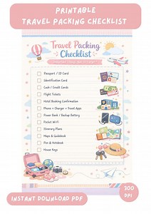 Travel Packing List Printable PDF Digital Checklist Vacation Planner Instant Download - Etsy Australia
