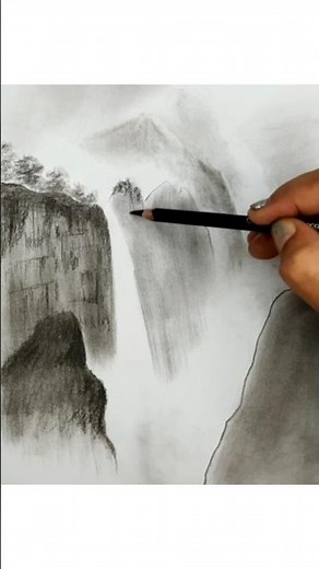STUNNING Waterfall Landscape Comes Alive with Pencil Drawing! #shorts