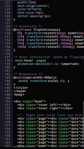 Book Page Turn Animation Using HTML CSS | Realistic Page Flip Effect 📖