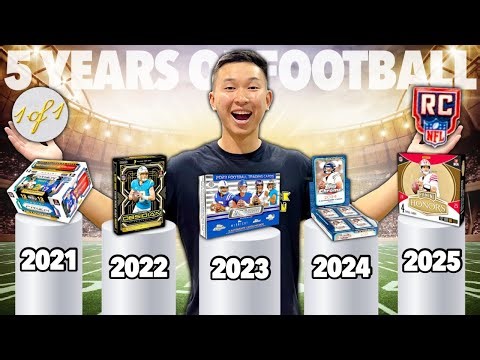 I opened 1 BOX OF FOOTBALL CARDS from each of the LAST 5 YEARS (CRAZY 1/1 + Big Topps Updates)! 😱🔥