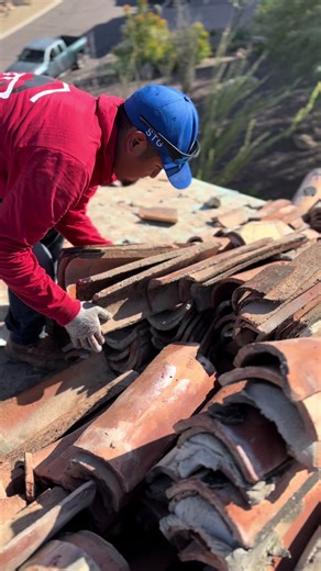 How many tons of Spanish clay tile are we removing ? This is 3,330 sqft project. #arizonaroofing #solarandroofing #stgeorgeutah #utah #arizona