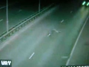 Alien Runs Across Highway CCTV