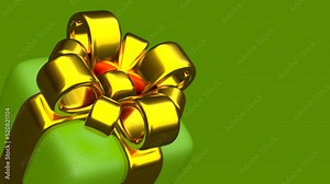 One green gift box with gold ribbon rotates 3d 4K looped animation with copy space