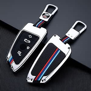Car Key Fob Cover for BMW Accessories,Car Key Holder X3/X4/X5/X6,Key Fob Case Smart Remote,Zinc Alloy Car Key Shells (Silver)