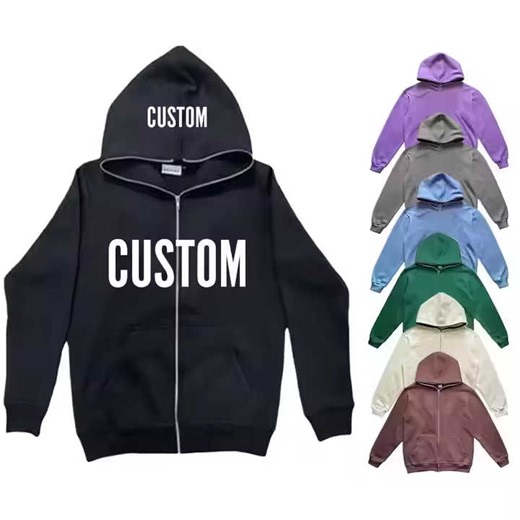 Custom High Quality Streetwear Hoodies Sweatshirts Wholesale Oversized Full Zip up Puff Printing Hoodie for Men
