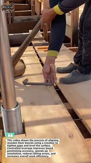 Aligning Wooden Floor Boards Using a Crowbar | Precise Deck Installation Technique