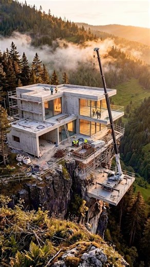 🌲Building a Luxury Cliff House from Scratch | Insane Mountain Construction Timelapse #shorts #edit