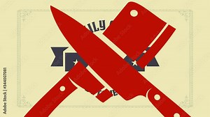 relation marketing butcher shop design with west letters creating a circled graphical peripheral duo cutlery crossed and a large strip with galaxy decorating it