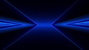 Looped blue neon background with futuristic shapes and bright elements with soft glow effect. Dark animation for science fiction, digital technology and music performance. Seamless vj loop , 4K 60 fps