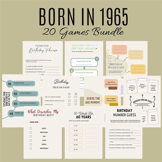 60th Birthday Party Games Bundle, Printable Trivia Games for Adults, Instant Download, Fun Activities for 1965, Born in 1965 Bday Games - Etsy