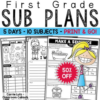 Sub Plans First Grade Emergency Sub Plans 50% Off Sub Tub Binder No Prep