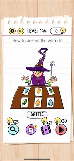 Brain Test Level 144 How to defeat the wizard Answers Solutions