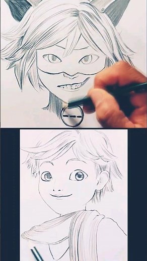 DRAWING CAT NOIR AND ADRIEN AGRESTE OF MIRACULOUS LADYBUG #SHORTS