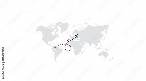 Airplane line path vector icon animation. World map with Travel on airplane maps has a simple animation background.