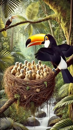Incredible Mother Toucan Feeding Babies