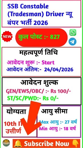 SSB Constable Driver Recruitment 2026 Apply Online‼️#SSB #Constable Tradesman Form 2026 – Start #job