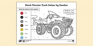 Shark Monster Truck Colour by Number