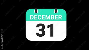 Date counting calendar date of 1 to 31, animation, Transparent alpha background