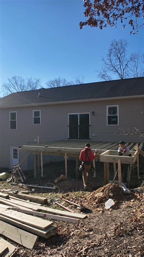 Part 2 Deck frame being built in Lake Holiday, VA Thanks to our partnership with TimberTech , we are able to co-sponsor this deck for a deserving veteran and his family to show our appreciation! #deck #deckbuilder #carpentry | Stoneridge Decks & Outdoor Living