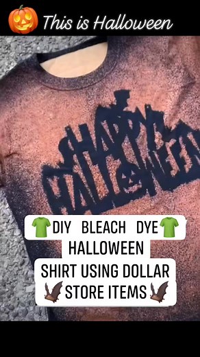 DIY Halloween shirt you can make for cheap! 🦇🦇 #thisishalloween #Halloween #bleachdye #shirt #stencil #stencils #bleach #bleaching #water #dark #shirts #peroxide #wash #rinse #design #diy #diyhalloween #halloweendiy #easy #creative #fun #forall #forkids #reversetiedye #custom #doityourself #followus #FORMORE #halloweenideas #followandshare #followformore #fyp #fbreels #fb #costumemaking | This is Halloween