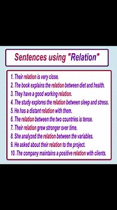 2.7K views · 60 reactions | Learn English sentences using the word "Relation" Learn English sentences Learn English Vocabulary #learnenglish #English #learnenglishonline #advancedenglish #learnenglish_easily #dailyenglish #learnukenglish #englishtipsonline #learnusenglish #usareels #learnenglishdaily #englishteacher #englishtips | English Learning | Facebook