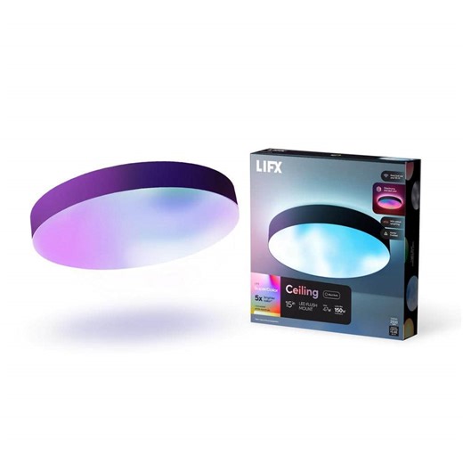 Check The Home Depot's Q&A Before Buying: LIFX 15 in. Matte Black Indoor Selectable LED Flush Mount Multi-Color Smart WiFi Ceiling Light Works Alexa/Hey Google/HomeKit